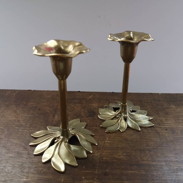 Vintage Brass candle holder set Flower shape candle holders home decor