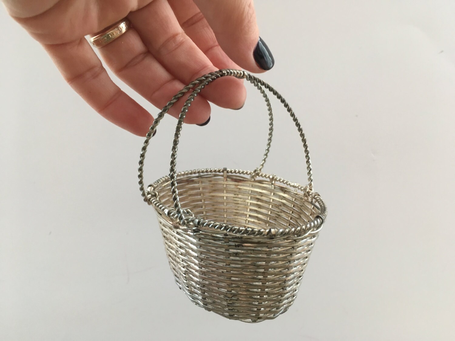 Vintage silver wire basket Small wire basket with a handle Etsy