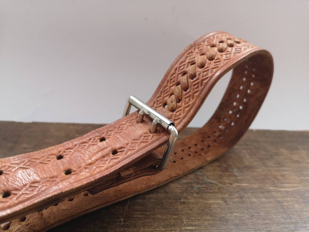 Vintage Leather Belt Brown Leather Belt Men Women Accessory Genuine ...