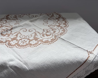 From Sweden＊Vintage linen Cloth・* Vintage LINEN Tablecloth, Vintage Tablecloth, Embroidered