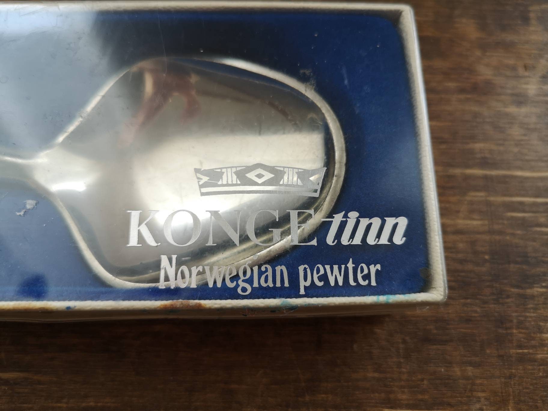 Vintage Pewter spoon Norwegian tin spoon Viking Heilag Olav spoon 