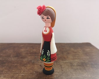 Vintage folk doll Handmade wooden figurine folk art doll