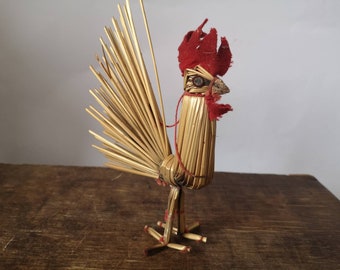 Vintage straw rooster Handmade straw rooster straw Easter decor straw rooster figurine Swedish folk art
