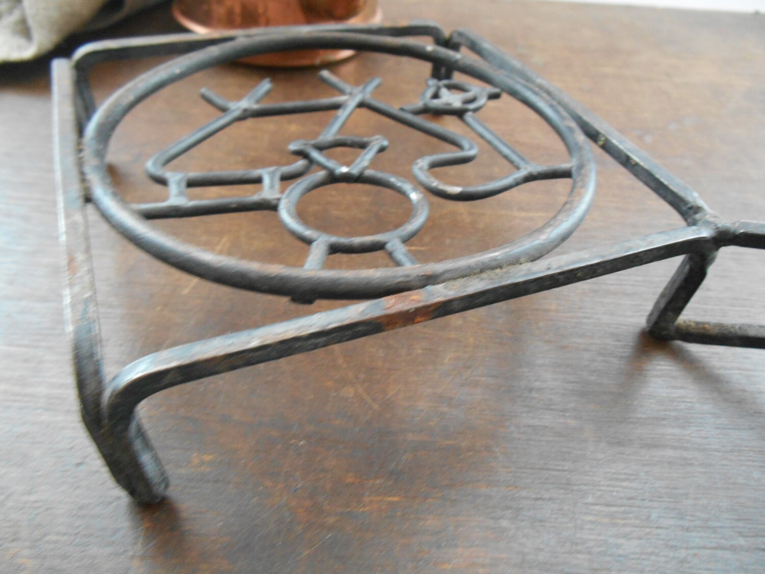 Vintage Metal Pot Holder Black Metal Trivet With a Handle Etsy