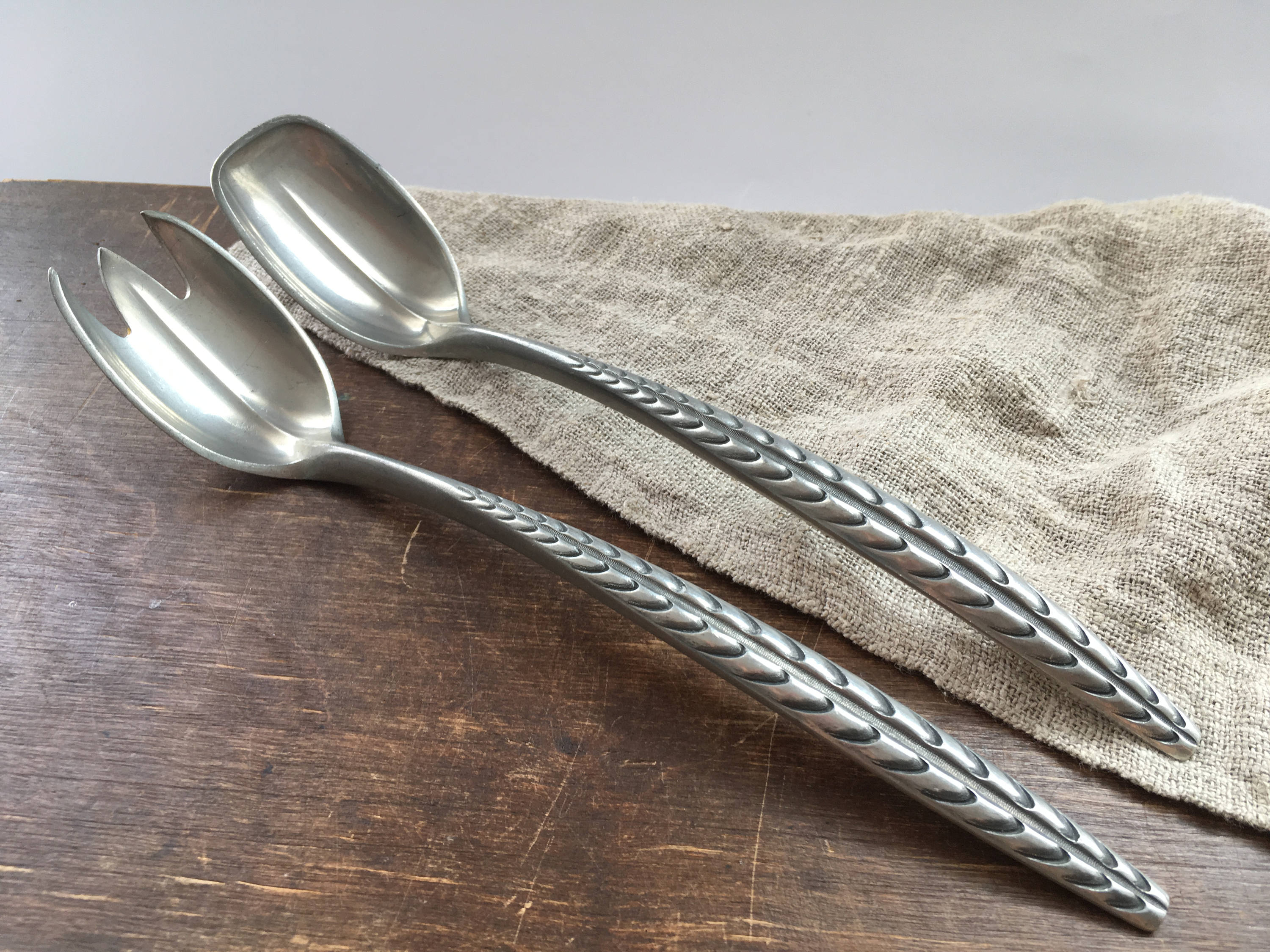 Norwegian vintage salad spoon fork set Pewter salad set Etsy