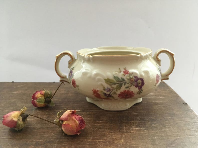 Antique Bavaria sugar bowl White pink floral sugar bowl Shabby flatware