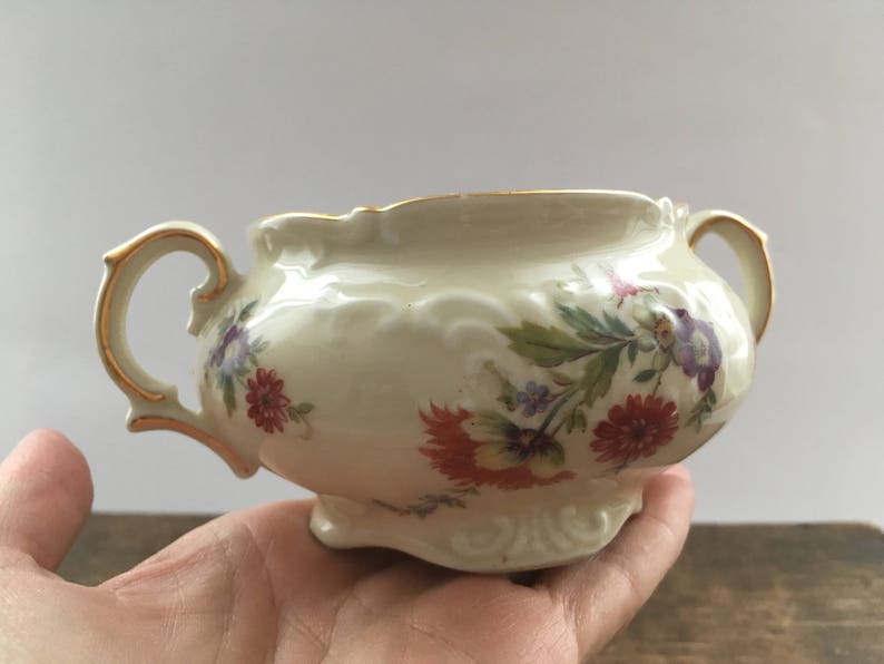Antique Bavaria sugar bowl White pink floral sugar bowl Shabby flatware