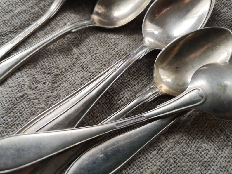 Antique Teaspoon Set of 11 Vintage Nickel Teaspoons Stainless Etsy