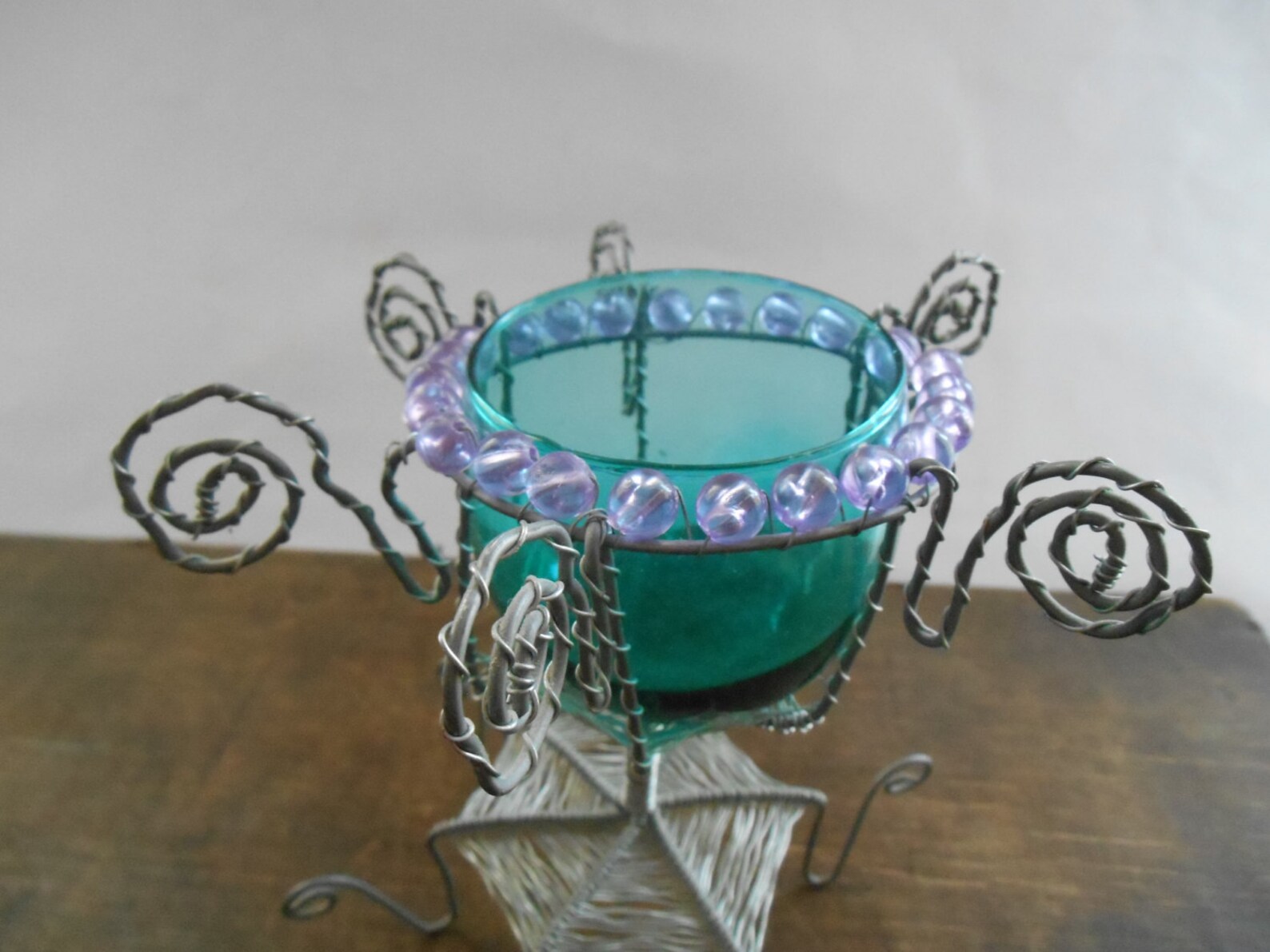 Wire Tea Set Project Vintage Candle Holder Handmade Wire Tea Light Holder With Aqua Blue ...