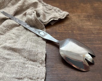 Vintage Boda Buffe Salad Serving Set: Stainless Steel With Orange