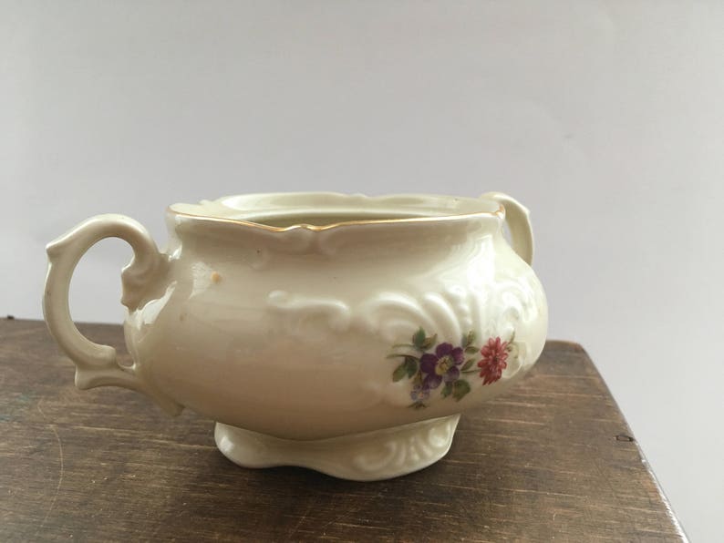Antique Bavaria sugar bowl White pink floral sugar bowl Shabby flatware