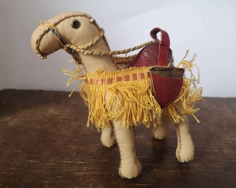 Vintage camel figurine  Leather camel HANDMADE camel White camel toy