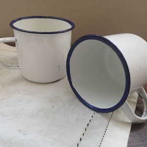 Vintage enamel mug White Blue Enamel mug Shabby Enamelware Kitchen Cottage kitchen