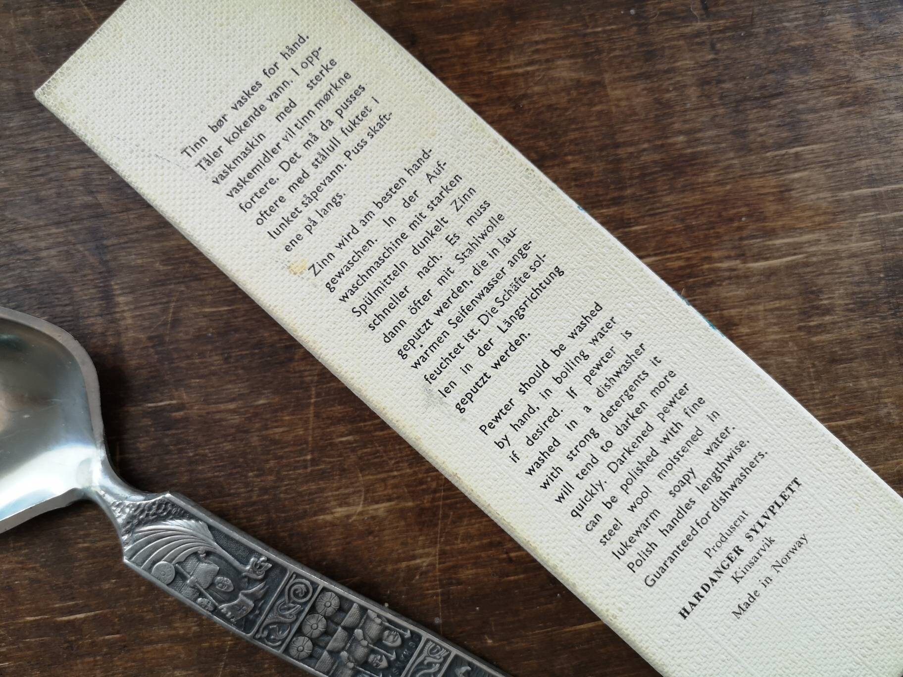 Vintage Pewter spoon Norwegian tin spoon Viking Heilag Olav spoon 