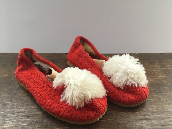 Vintage Soviet children slippers Red white felt s… - image 5
