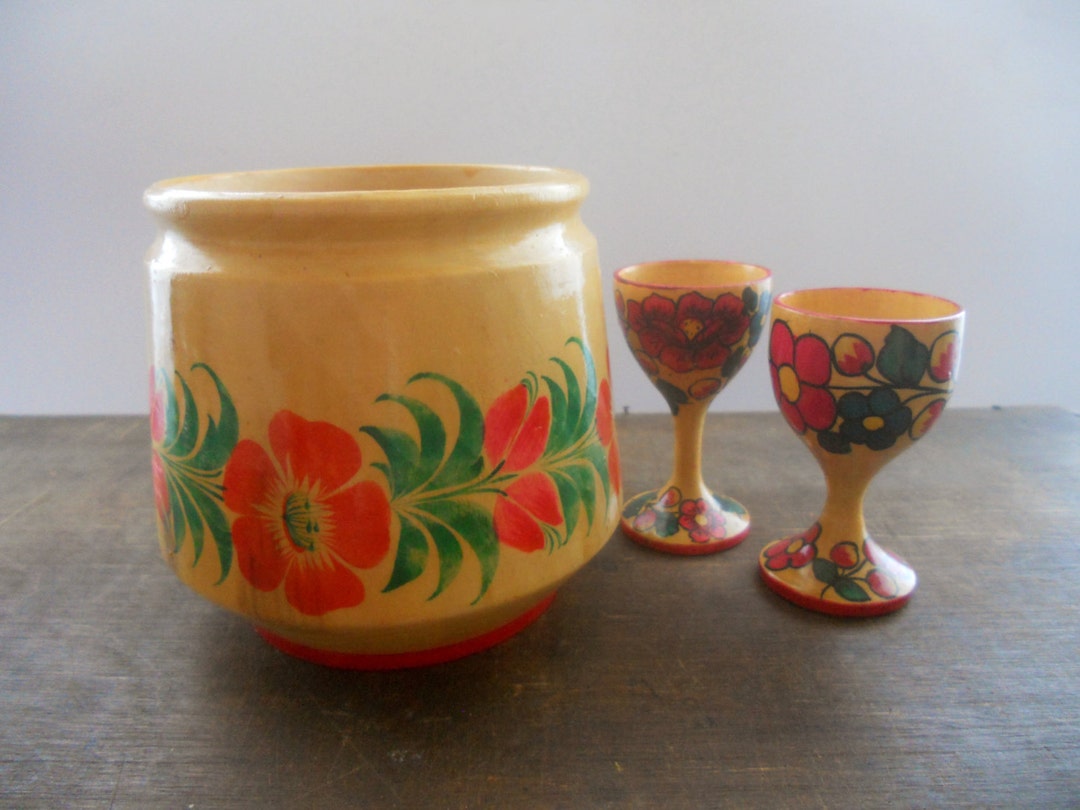 Vase En Bois Khokhloma Peint à La Main – 24 Cm – Art Populaire Russe – Motifs Fleurs Et Baies