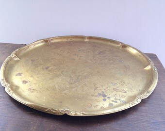 Vintage brass tray Round serving tray Large round metal tray Ornated engraved brass tray