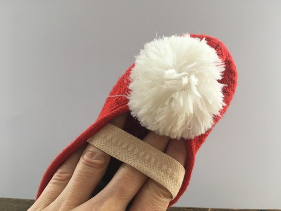 Vintage Soviet children slippers Red white felt s… - image 2