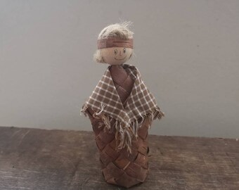 Vintage handgemachte Birke Rinde Puppe Vintage Ornament Bio Figur