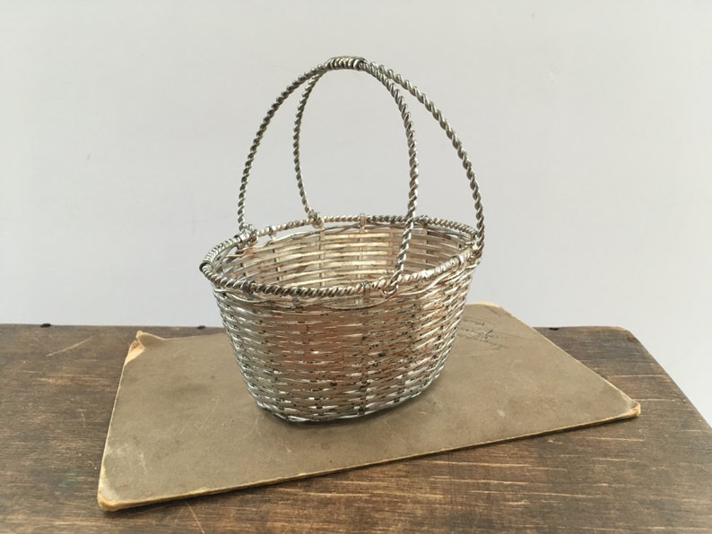 Vintage silver wire basket Small wire basket with a handle Etsy