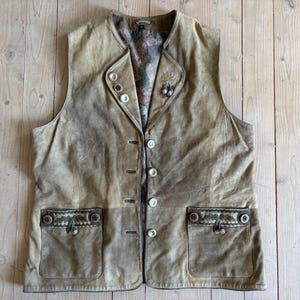 Vintage Bavarian vest Leather folk vest Tirol traditional Alpen vest Austrian suede  vest