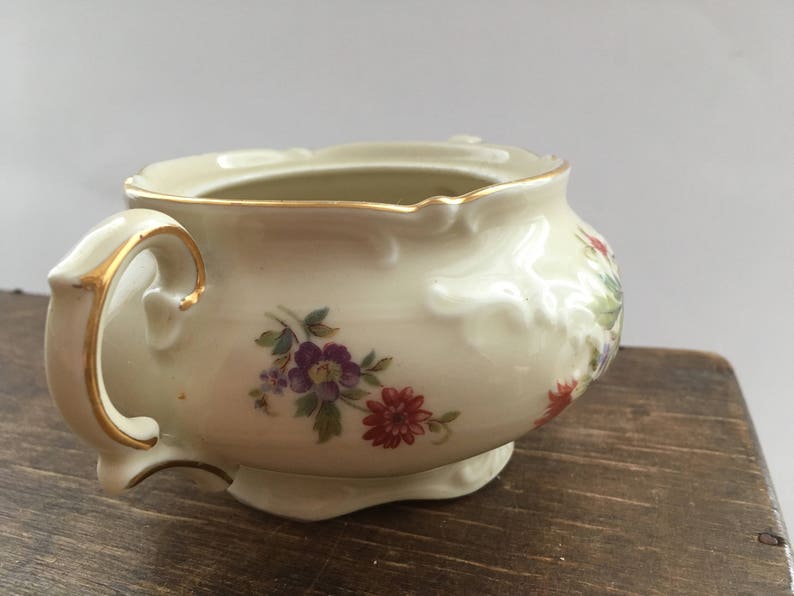 Antique Bavaria sugar bowl White pink floral sugar bowl Shabby flatware