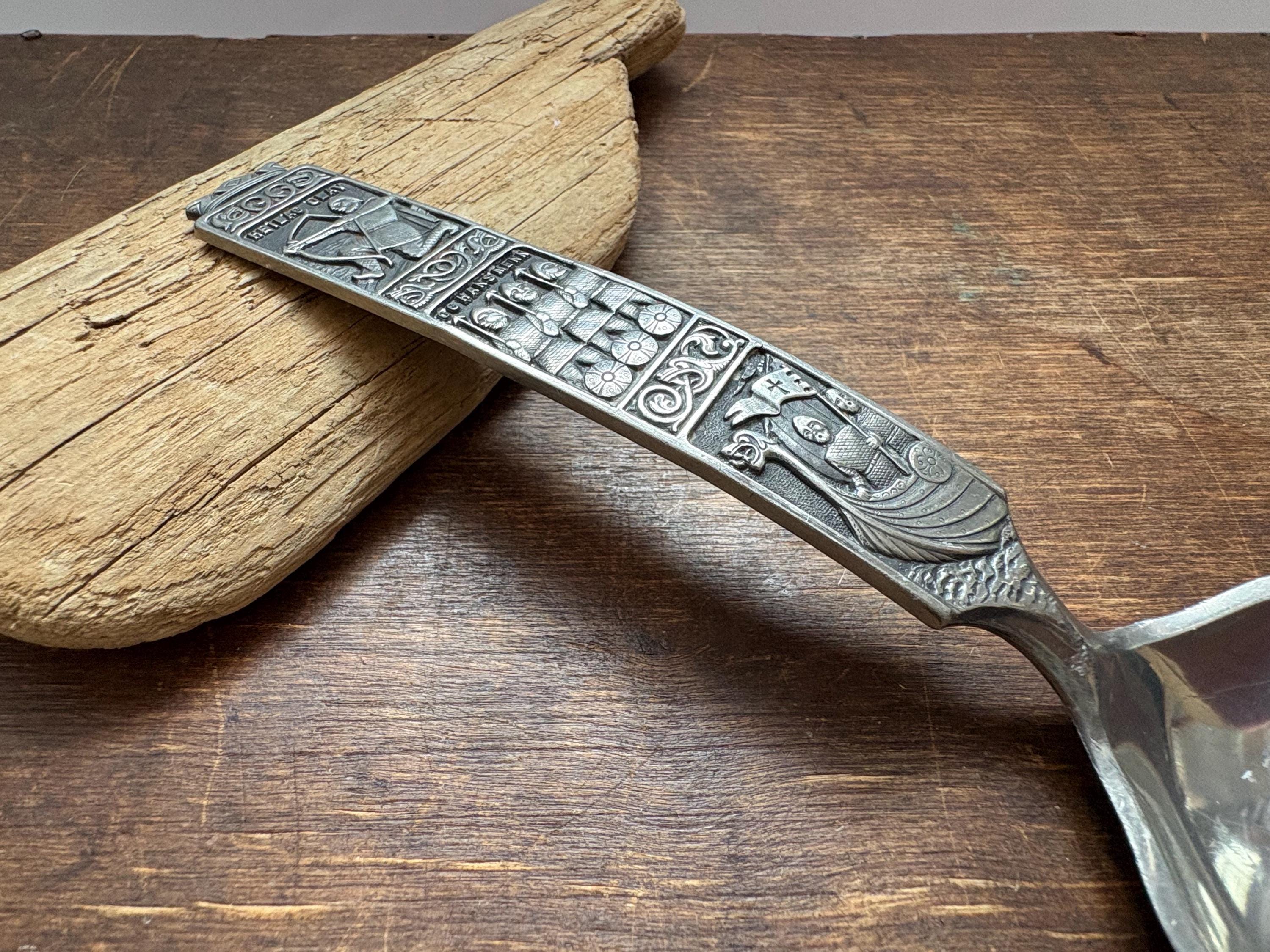 Vintage Pewter spoon Norwegian tin spoon Viking Heilag Olav spoon 