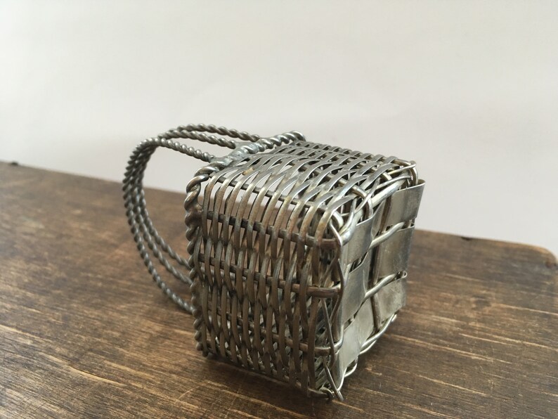 Vintage silver wire basket Small wire basket with a handle Etsy