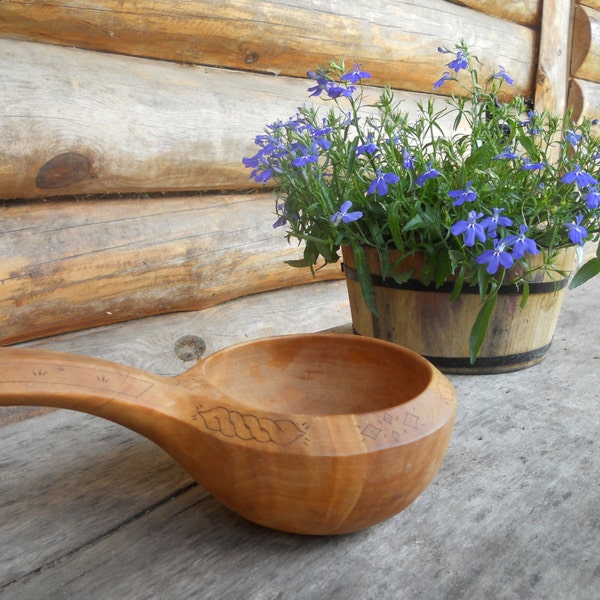 July sale 20%Vintage Swedish wooden ladle Handmade wood scoop Rustic home kitchen decor