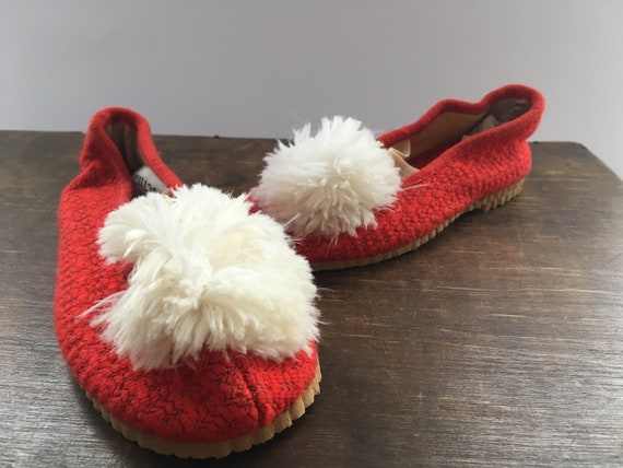 Vintage Soviet children slippers Red white felt s… - image 6