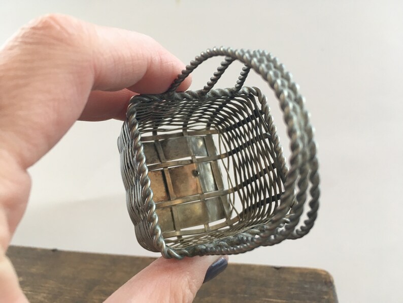 Vintage silver wire basket Small wire basket with a handle Etsy