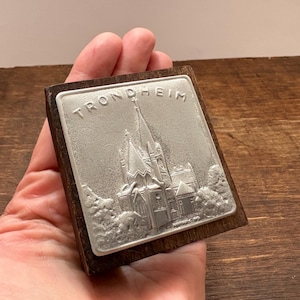 Vintage Norwegian souvenir Wooden pewter Match box holder match box holder Scandinavian collectible