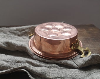 Vintage round copper pan Copper bowl with brass handles Retro farmhouse Kitchen pan