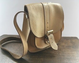 Vintage Genuine leather handbag Light brown shoulder bag CROSSBODY purse for her girl woman