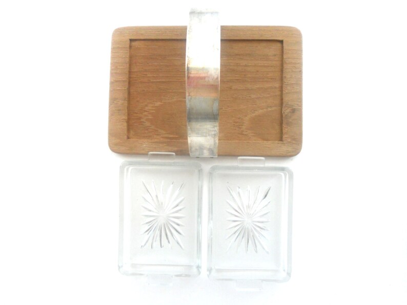 Vintage Wood Serving Tray With Two Glass Inserts and Metal Etsy