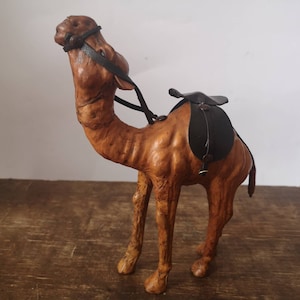 Vintage camel figurine Leather camel HANDMADE leather camel Brown Hand Sew camel