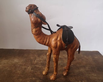 Vintage camel figurine Leather camel HANDMADE leather camel Brown Hand Sew camel