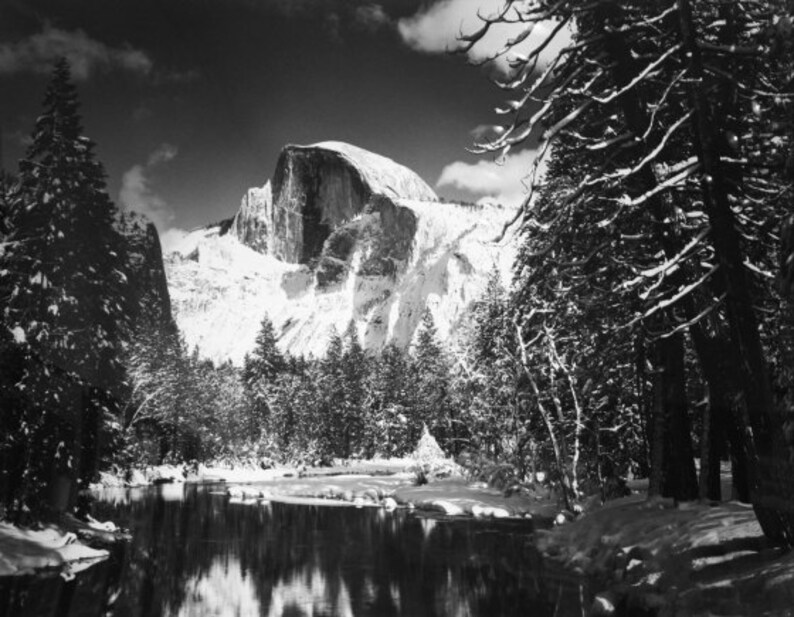 Ansel Adams Half Dome Merced River Winter snow Yosemite | Etsy