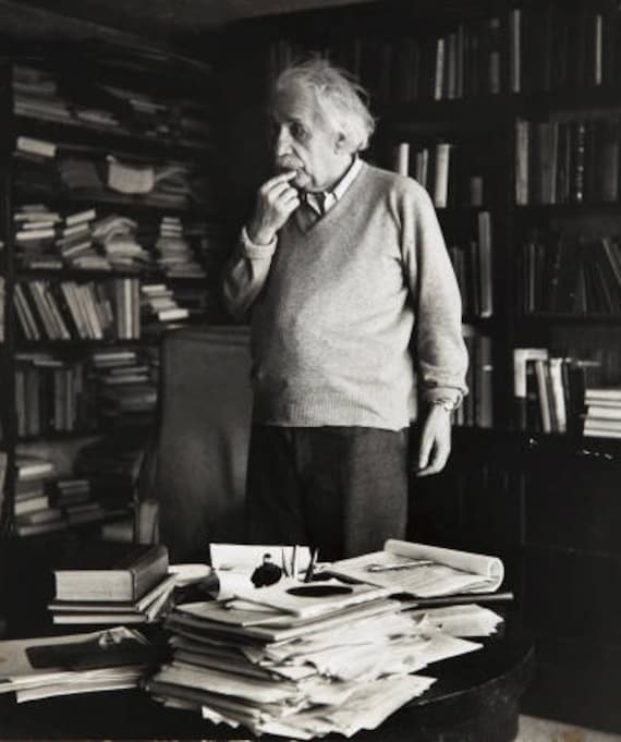 Albert Einstein In His Office Study By Ernst Haas Black And White Old Vintage Antique Photography Picture Print Fine Art