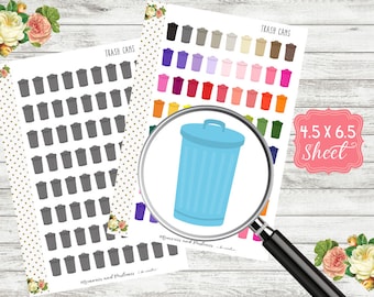 H177 Trash Can Stickers - Trash Can Planner Stickers - Trash Day Stickers - Garbage Stickers - Chore Stickers - Trash Stickers - Garbage Day