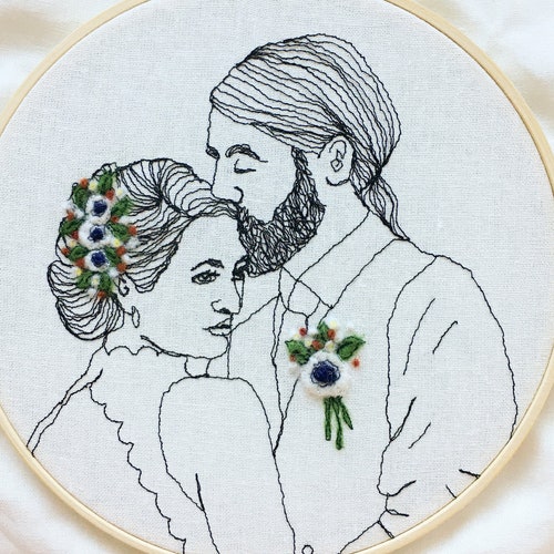 Custom Wedding shops portrait, emroidered couple illustration, gift for bride newlyweds