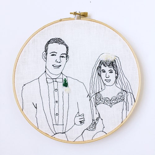 Custom Wedding shops portrait, emroidered couple illustration, gift for bride newlyweds