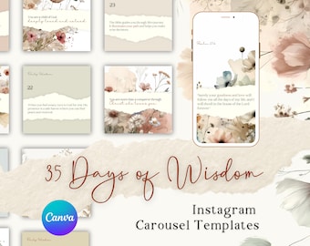 Christian Instagram Social Media Templates,  35 Days of Biblical Wisdom, Instagram Carousels, Neutral Instagram Posts, Spiritual Posts