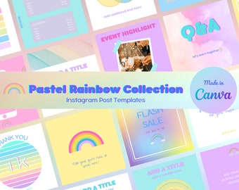 Modèles de publication Instagram pour Canva <3 Collection arc-en-ciel pastel <3 Citations, image de marque, coaching, enseignement, événements, ventes <3 Objectif de Preeti