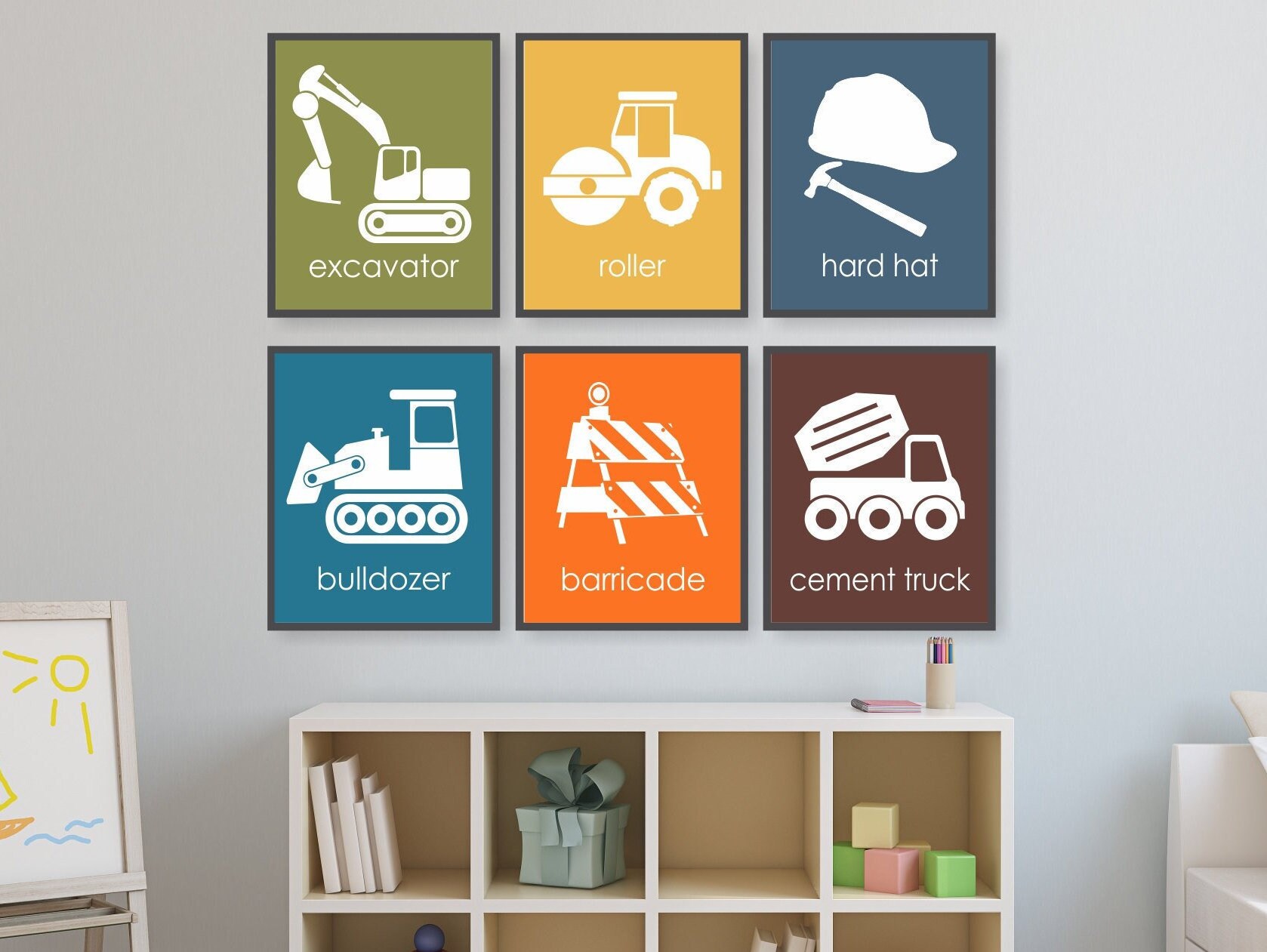 Construction Nursery Boys Room Wall Art Construction Site Etsy
