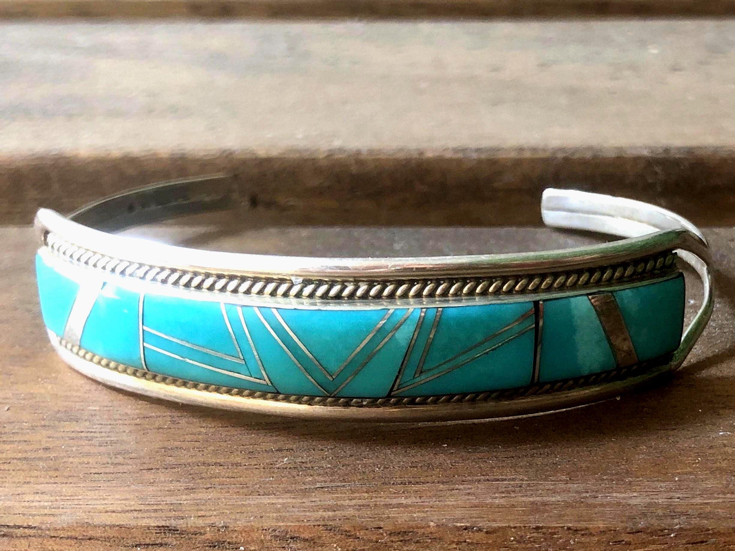 ヴィンテージターコイズ＆スターリングシルバーの男女兼用バングル