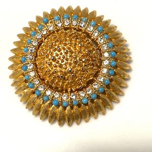 Vintage Gold Brutalist Lava Daisy Statement Pin -Gender Neutral Brooch