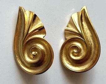 Vintage Trifari cornucopia grote gouden statement-oorbellen met clip
