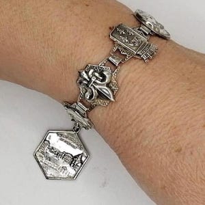 Vintage 800 Silver French Fluer dis Lis Charm Bracelet circa 1930