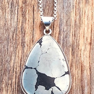 925 Sterling Silver Large Pear Shaped Pyrite  Pendant on  28”  Chain - Gem Theraphy Gift